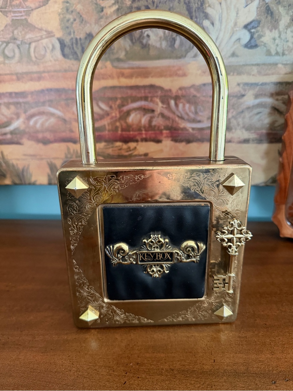 Vintage Gold and Black Decorative Wall Hook Lock Box